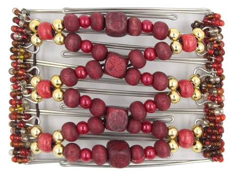 African Butterfly Wire Hair Clip - 7 Tong 746 - hair clip with red and gold beads on a white background