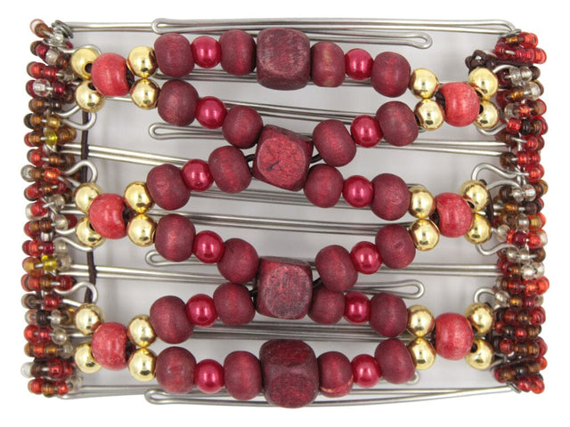 African Butterfly Wire Hair Clip - 7 Tong 746 - hair clip with red and gold beads on a white background
