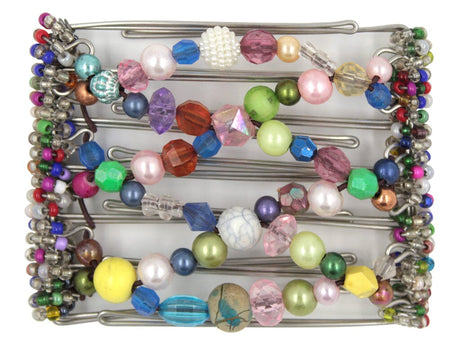African Butterfly Wire Hair Clip - 7 Tong 747 - Colorful hair clip with different colored beads on a white background