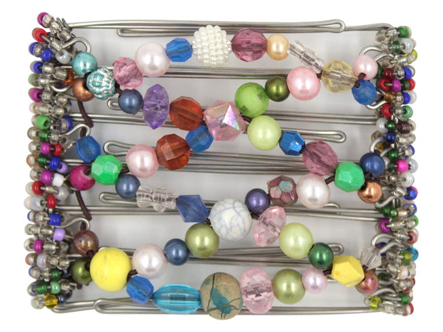 African Butterfly Wire Hair Clip - 7 Tong 747 - Colorful hair clip with different colored beads on a white background