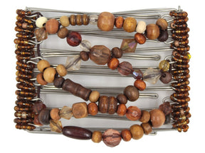 African Butterfly Wire Hair Clip - 7 Tong 748 - hair clip with wooden beads on a white background