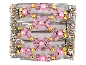 African Butterfly Wire Hair Clip - 7 Tong 749 - Hair clip with pink and gold beads on a white background