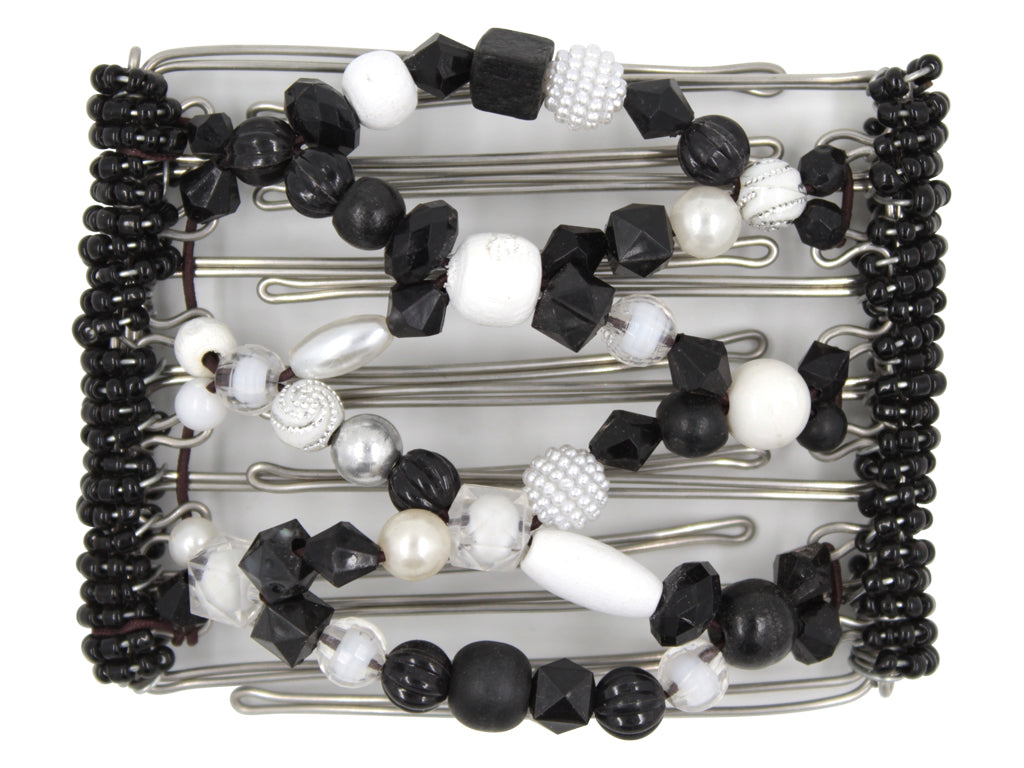 African Butterfly Wire Hair Clip - 7 Tong 750 - hair clip with black and white beads on a white background