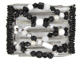 African Butterfly Wire Hair Clip - 7 Tong 750 - hair clip with black and white beads on a white background