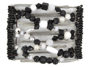 African Butterfly Wire Hair Clip - 7 Tong 750 - hair clip with black and white beads on a white background