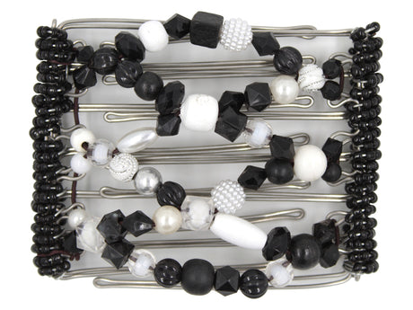 African Butterfly Wire Hair Clip - 7 Tong 750 - hair clip with black and white beads on a white background
