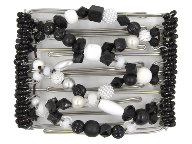 African Butterfly Wire Hair Clip - 7 Tong 750 - hair clip with black and white beads on a white background