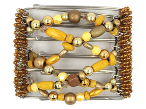 African Butterfly Wire Hair Clip - 7 Tong 751 - hair clip with gold, yellow, and brown beads on a white background