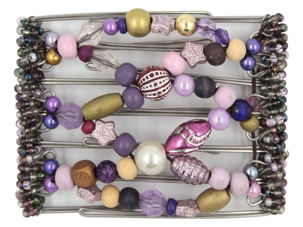 African Butterfly Wire Hair Clip - 7 Tong 752 - colorful purple and pink beaded hair clip on a white background