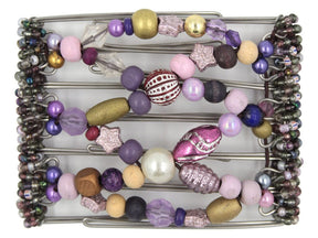 African Butterfly Wire Hair Clip - 7 Tong 752 - colorful purple and pink beaded hair clip on a white background