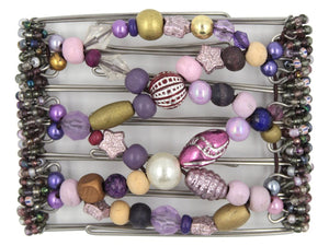 African Butterfly Wire Hair Clip - 7 Tong 752 - colorful purple and pink beaded hair clip on a white background
