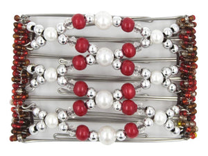 African Butterfly Wire Hair Clip - 7 Tong 753 - hair clip with red, white, and silver beads on a white background