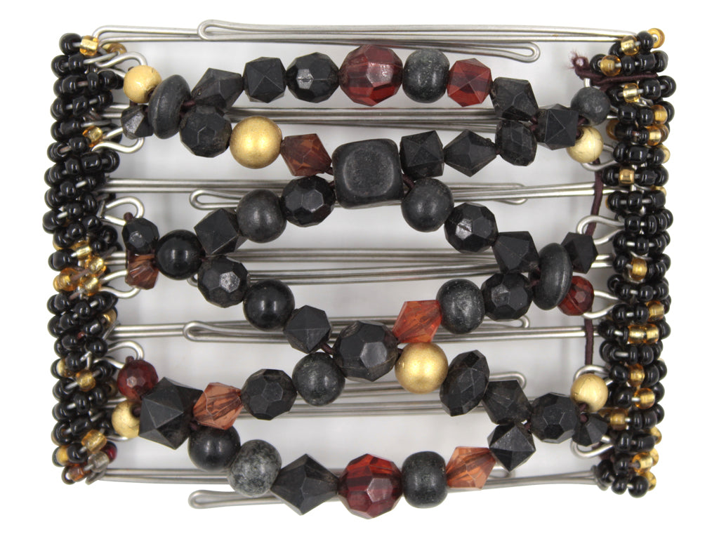 African Butterfly Wire Hair Clip - 7 Tong 754 - hair clip with black beads on a white background