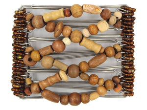 African Butterfly Wire Hair Clip - 7 Tong 756 - Wooden beaded hair clip with a white background 