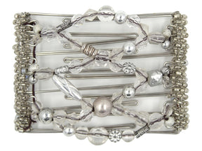 African Butterfly Wire Hair Clip - 7 Tong 759 - Decorative hair clip with silver and clear crystal beads on a white background