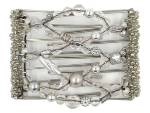 African Butterfly Wire Hair Clip - 7 Tong 759 - Decorative hair clip with silver and clear crystal beads on a white background