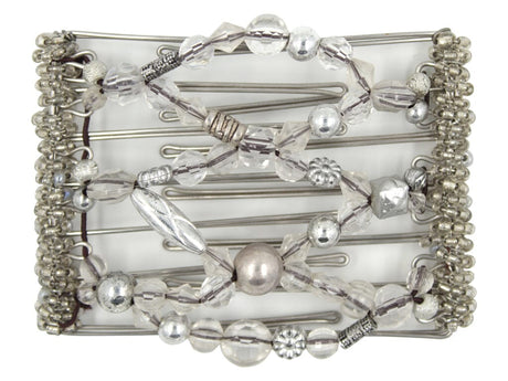 African Butterfly Wire Hair Clip - 7 Tong 759 - Decorative hair clip with silver and clear crystal beads on a white background