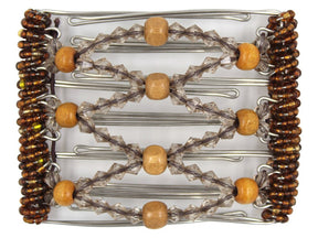 African Butterfly Wire Hair Clip - 7 Tong 762 - hair clips with champagne acrylic beads and wood beads on a white background
