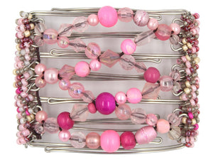 African Butterfly Wire Hair Clip - 7 Tong 763 - pink and clear beaded hair clip on a white background