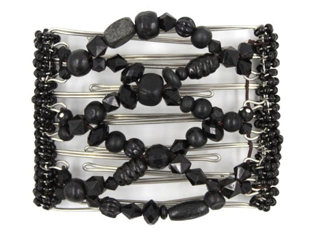 African Butterfly Wire Hair Clip - 7 Tong 764 - black beaded hair clip on a white background