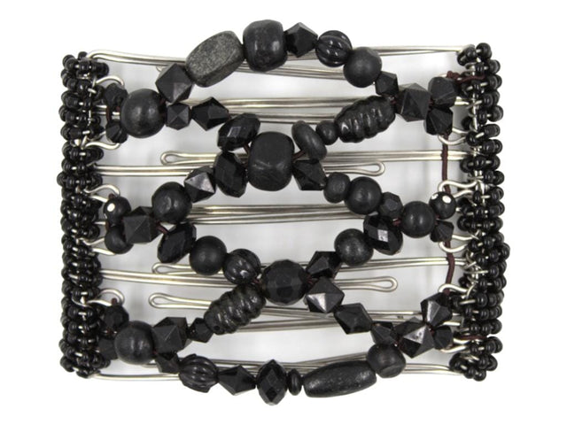African Butterfly Wire Hair Clip - 7 Tong 764 - black beaded hair clip on a white background