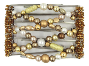 African Butterfly Wire Hair Clip - 7 Tong 765 - hair clip with gold, pearl, and bronze beads on a white background
