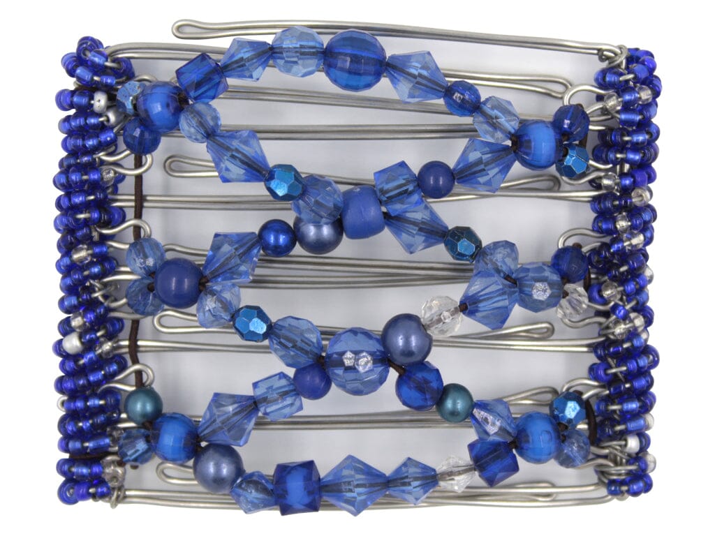 African Butterfly Wire Hair Clip - 7 Tong 766 - blue beaded hair clip on a white background