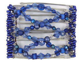 African Butterfly Wire Hair Clip - 7 Tong 766 - blue beaded hair clip on a white background