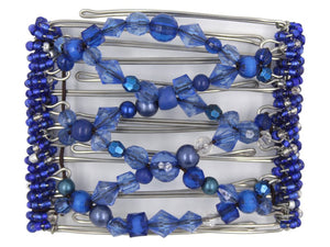African Butterfly Wire Hair Clip - 7 Tong 766 - blue beaded hair clip on a white background