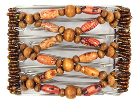African Butterfly Wire Hair Clip - 7 Tong 767 - hair clip with wooden beads on a white background
