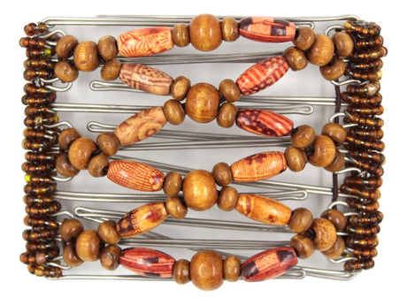 African Butterfly Wire Hair Clip - 7 Tong 767 - hair clip with wooden beads on a white background