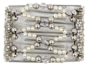 African Butterfly Wire Hair Clip - 7 Tong 768 - hair clip white pearls and clear crystals on a clear background
