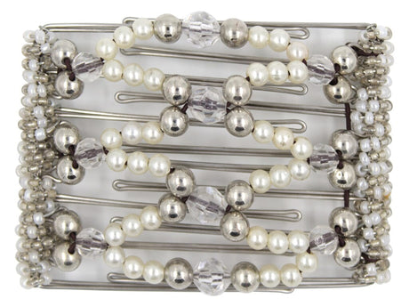 African Butterfly Wire Hair Clip - 7 Tong 768 - hair clip white pearls and clear crystals on a clear background