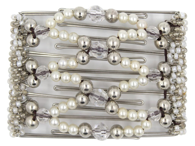 African Butterfly Wire Hair Clip - 7 Tong 768 - hair clip white pearls and clear crystals on a clear background