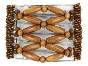 African Butterfly Wire Hair Clip - 7 Tong 769 - Wooden beaded hair clip on a white background