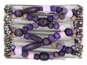 African Butterfly Wire Hair Clip - 7 Tong 775 - mixed lavender, soft pink, deep plum wood and acrylic beads, white background