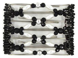 African Butterfly Wire Hair Clip - 7 Tong 778 - black, white and silver beads, white background