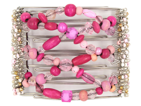 African Butterfly Wire Hair Clip - 7 Tong 781 - dark and light pink beaded hair clip on a white background