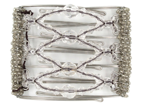 African Butterfly Wire Hair Clip - 7 Tong 801 - clear crystal beads throughout, white background