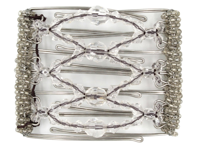 African Butterfly Wire Hair Clip - 7 Tong 801 - clear crystal beads throughout, white background
