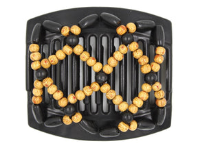 African Butterfly Hair Comb - Ndebele Black 148 - boho-style wood beads, black wood beads, white background
