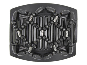 African Butterfly Hair Comb - Ndebele Black 149 - silver beads, black wood beads, white background