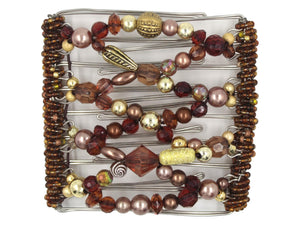 African Butterfly Wire Hair Clip - 9 Tong 1014 - brown and gold vintage-inspired acrylic beads and pearls in varied shapes and textures, white background