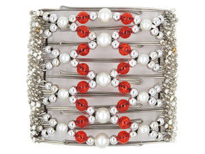 African Butterfly Wire Hair Clip - 9 Tong 940 - hair clip with orange, silver, and white beads on a white background