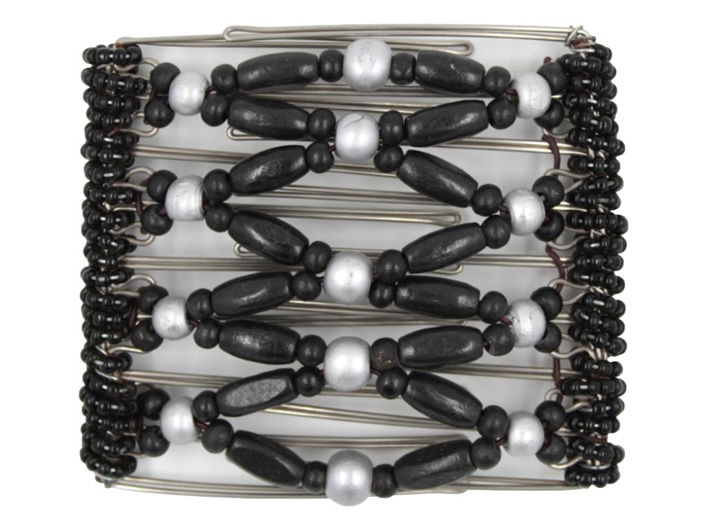 African Butterfly Wire Hair Clip - 9 Tong 941 - Hair clip with black and silver beads on a white background