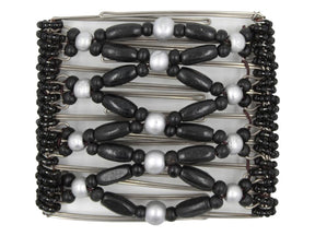 African Butterfly Wire Hair Clip - 9 Tong 941 - Hair clip with black and silver beads on a white background