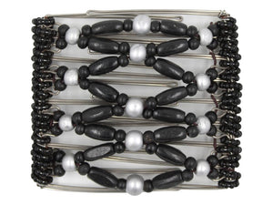 African Butterfly Wire Hair Clip - 9 Tong 941 - Hair clip with black and silver beads on a white background