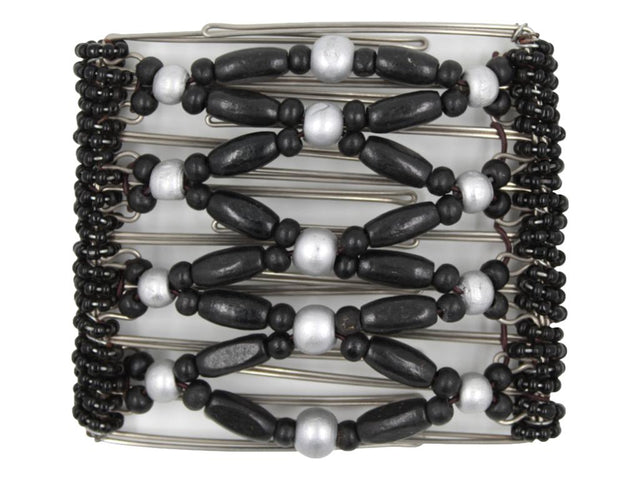African Butterfly Wire Hair Clip - 9 Tong 941 - Hair clip with black and silver beads on a white background