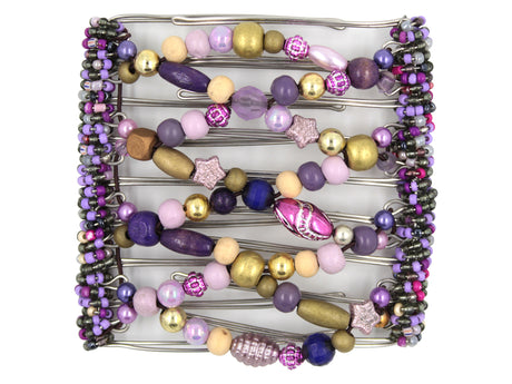 African Butterfly Wire Hair Clip - 9 Tong 942 - colorful hair clip with purple and pink beads and decorative elements on a white background