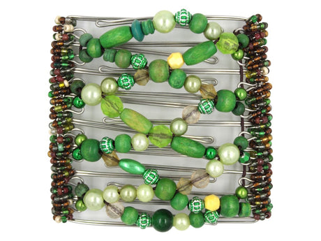 African Butterfly Wire Hair Clip - 9 Tong 948 - green beaded hair clip on a white background